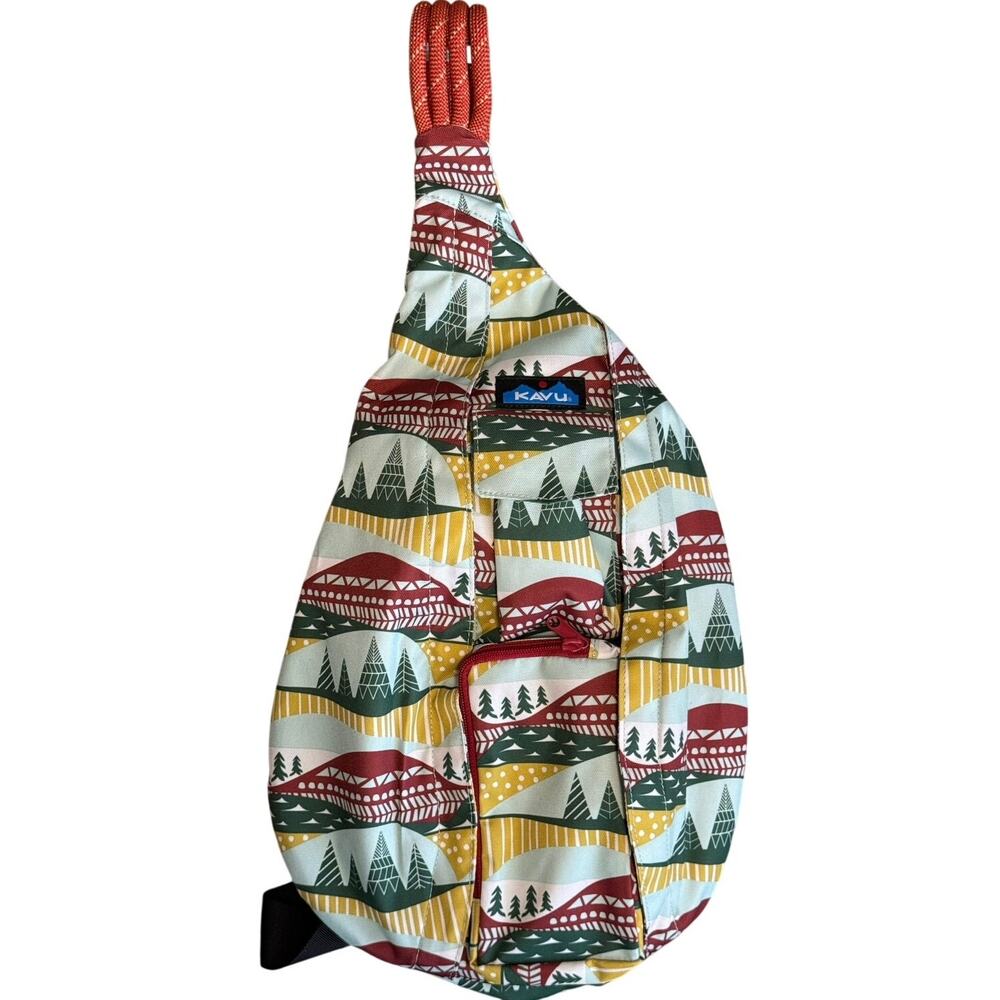 KAVU Rope Harvest Lands Sling Bag Crossbody Backpack Trees Geometric Pattern